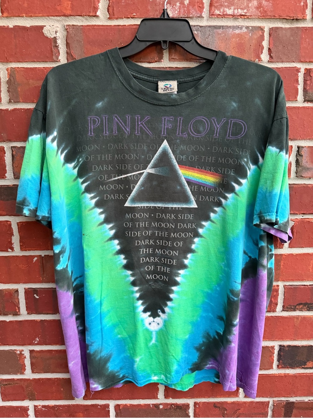 Vintage Liquid Blue Pink Floyd Tie-Dye Dark Side of the Moon XL T-Shirt F4 Note*